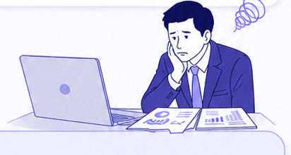 施策に悩むマーケティング担当者のイラスト。